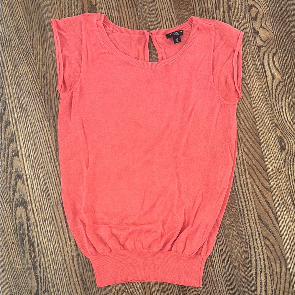 Ann Taylor Orange Ribbed Cap Sleeve Blouse